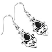 Black Onyx Drop Silver Earrings, e425